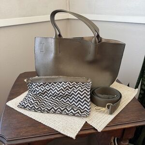 Dark olive green PU  leather purse/bag with matching interior bag and strap